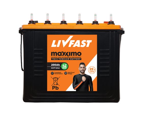 Tall tubular inverter battery with long narrow plates