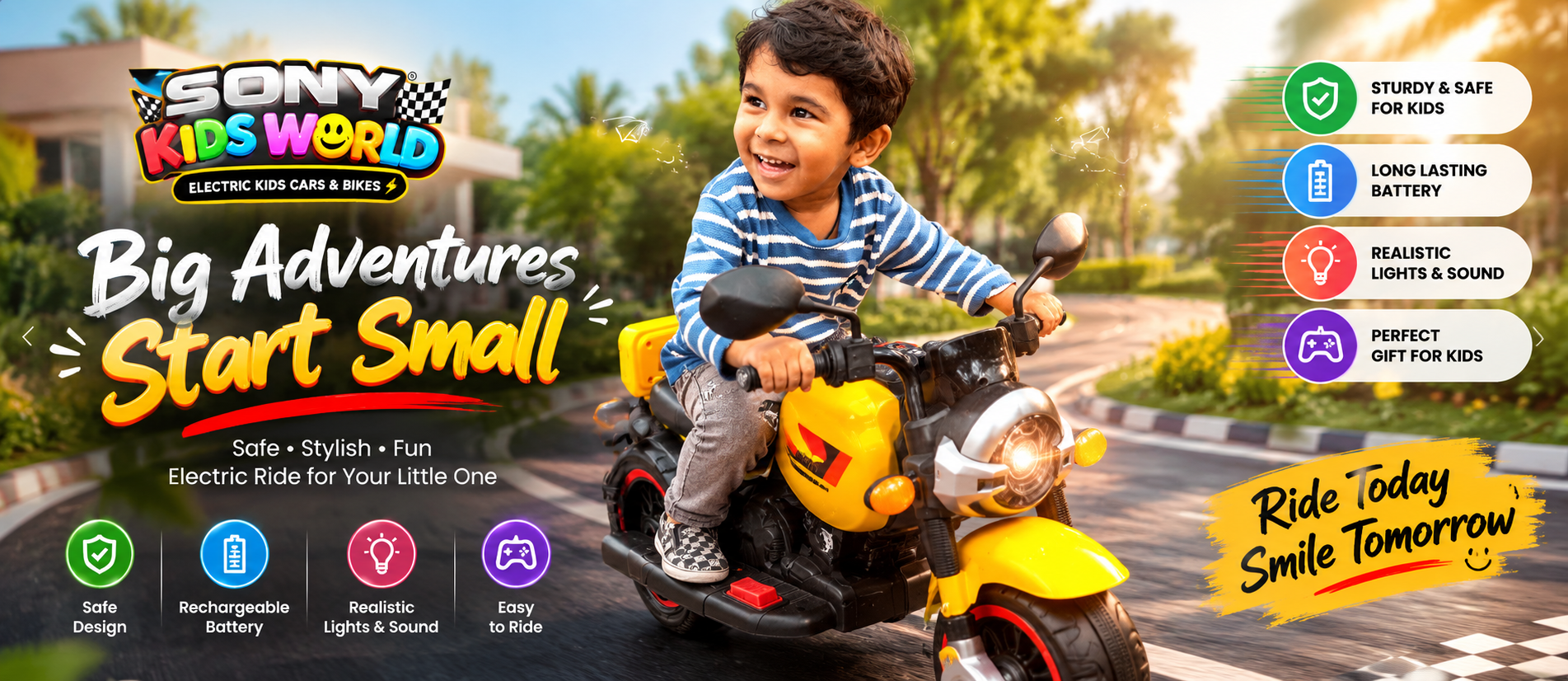 Colourful electric ride-on cars for kids
